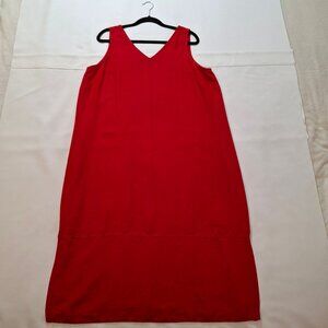 Avenue Red Linen A-Line Tunic Dress Size 16 V Neck Sleeveless Oversized